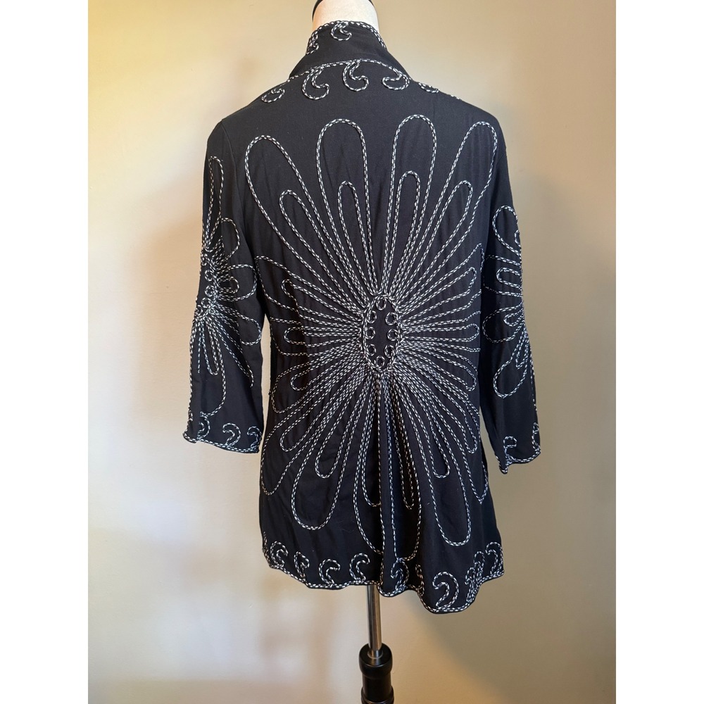 Objects Dart Large Black White boho whimsi goth Embroidered Floral  Cardigan y2k